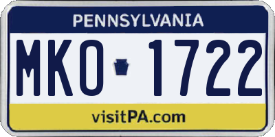PA license plate MKO1722