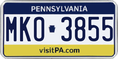 PA license plate MKO3855