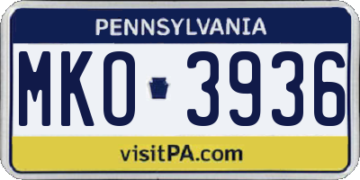 PA license plate MKO3936