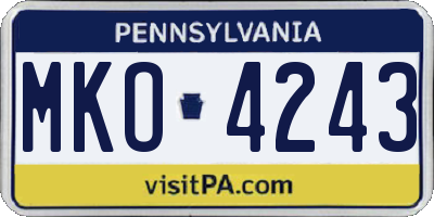PA license plate MKO4243