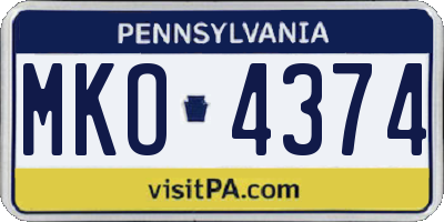 PA license plate MKO4374