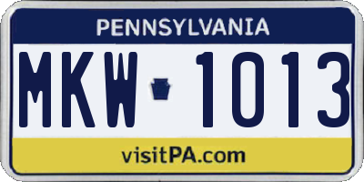 PA license plate MKW1013