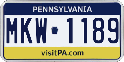 PA license plate MKW1189