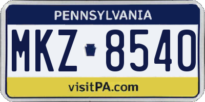PA license plate MKZ8540