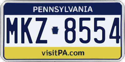 PA license plate MKZ8554