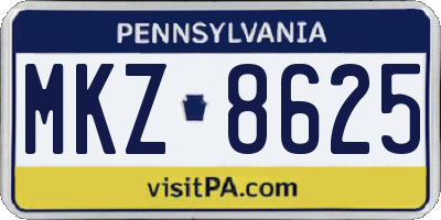PA license plate MKZ8625