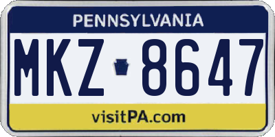 PA license plate MKZ8647