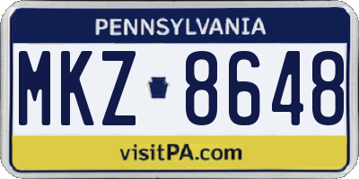 PA license plate MKZ8648