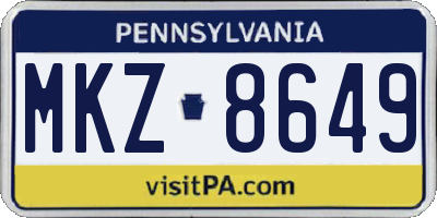 PA license plate MKZ8649
