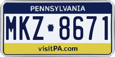 PA license plate MKZ8671