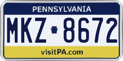 PA license plate MKZ8672