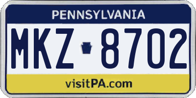 PA license plate MKZ8702