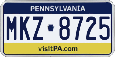 PA license plate MKZ8725