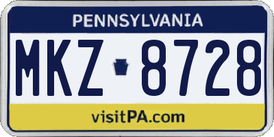 PA license plate MKZ8728