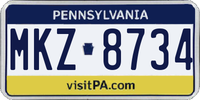 PA license plate MKZ8734