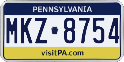 PA license plate MKZ8754