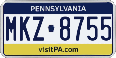 PA license plate MKZ8755