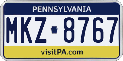 PA license plate MKZ8767