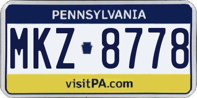 PA license plate MKZ8778