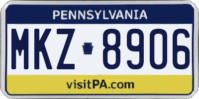 PA license plate MKZ8906