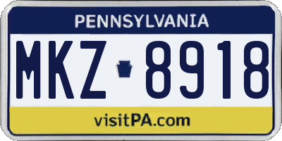 PA license plate MKZ8918