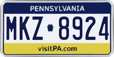 PA license plate MKZ8924