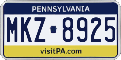 PA license plate MKZ8925