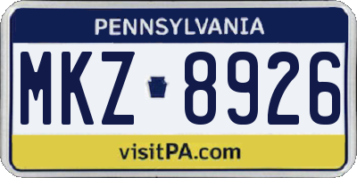 PA license plate MKZ8926