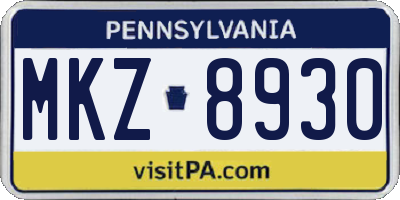 PA license plate MKZ8930