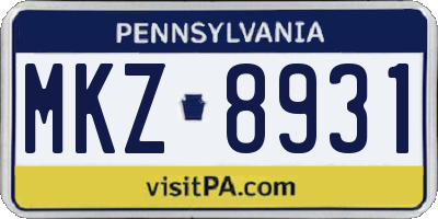 PA license plate MKZ8931