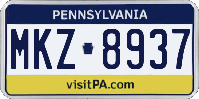 PA license plate MKZ8937
