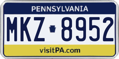 PA license plate MKZ8952