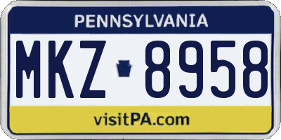 PA license plate MKZ8958