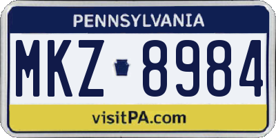 PA license plate MKZ8984