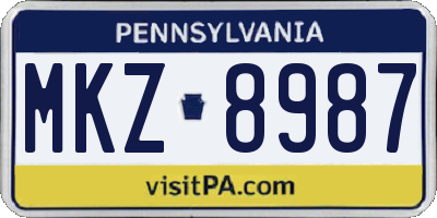 PA license plate MKZ8987