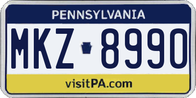 PA license plate MKZ8990