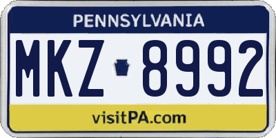 PA license plate MKZ8992