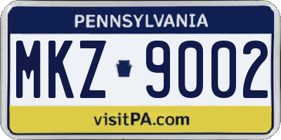 PA license plate MKZ9002