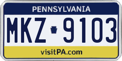 PA license plate MKZ9103