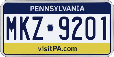 PA license plate MKZ9201