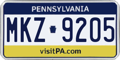 PA license plate MKZ9205