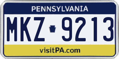 PA license plate MKZ9213