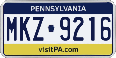PA license plate MKZ9216