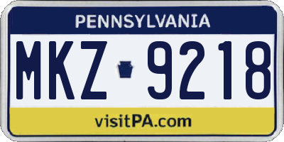 PA license plate MKZ9218