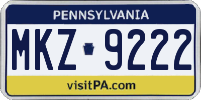 PA license plate MKZ9222