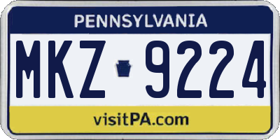 PA license plate MKZ9224
