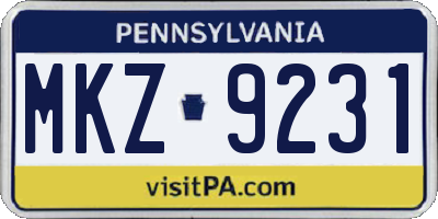PA license plate MKZ9231