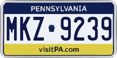PA license plate MKZ9239