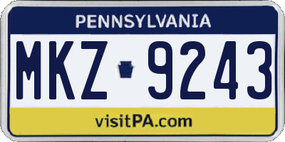 PA license plate MKZ9243