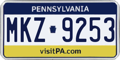 PA license plate MKZ9253